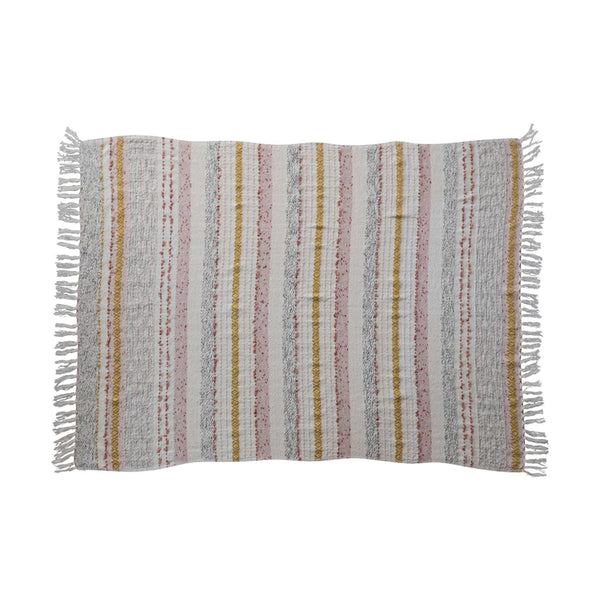 Woven Cotton Blend Throw w/ Stripes