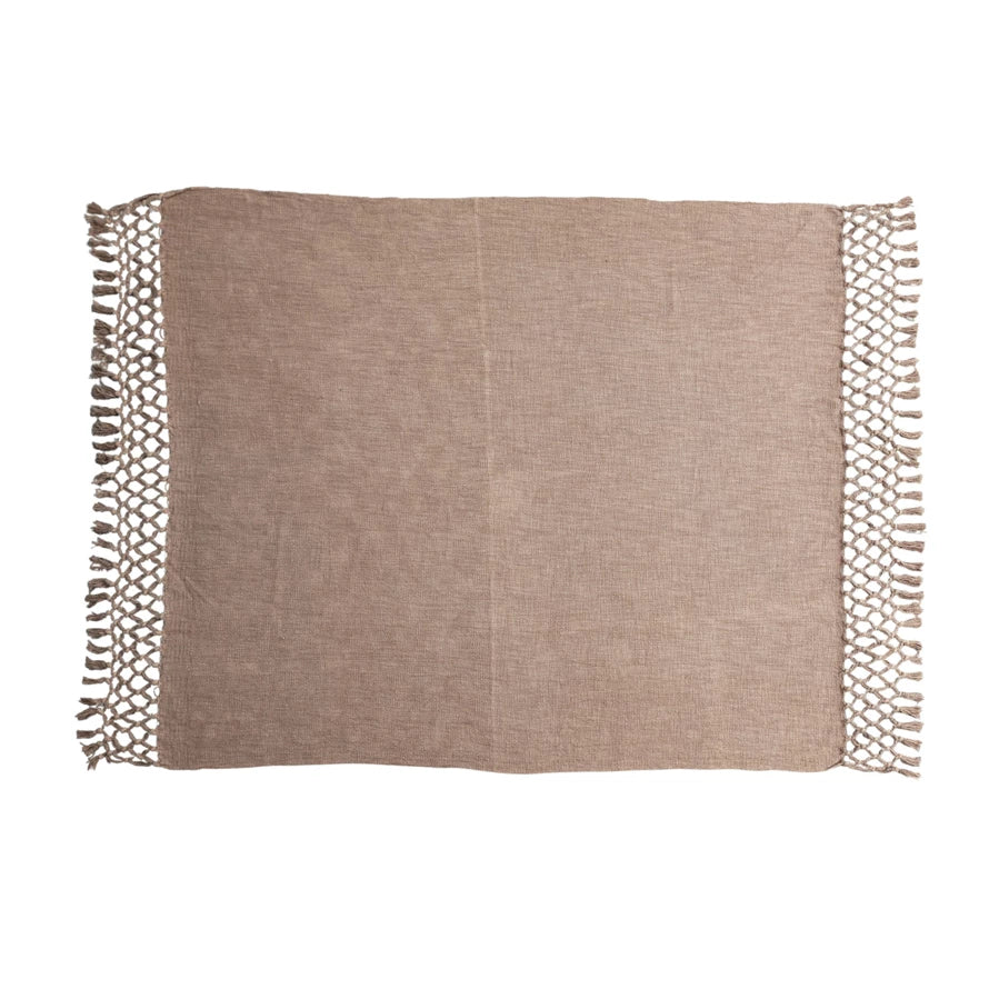 Woven Cotton Slub Throw w/ Crochet & Fringe