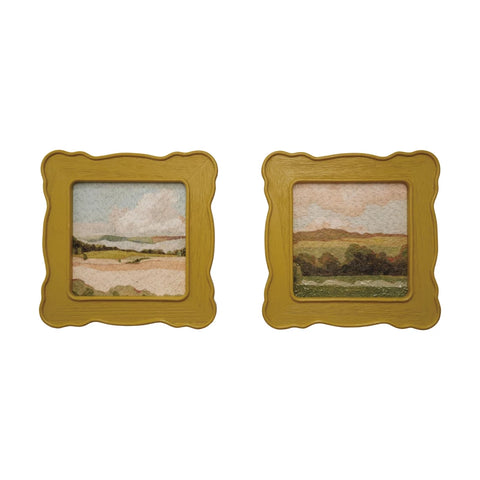 Slub Fabric Wall Décor with Scalloped Wood Frame