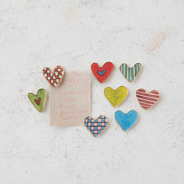 Hand-Painted Stoneware Heart Shaped Magnet