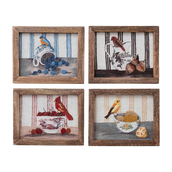 Wood Framed Cotton Embroidered Wall Decor