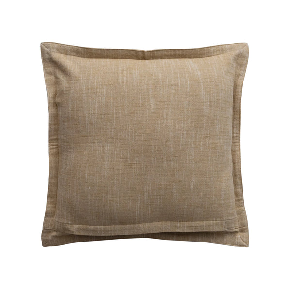 18" Square Woven Cotton Pillow with Striped Flange Edge