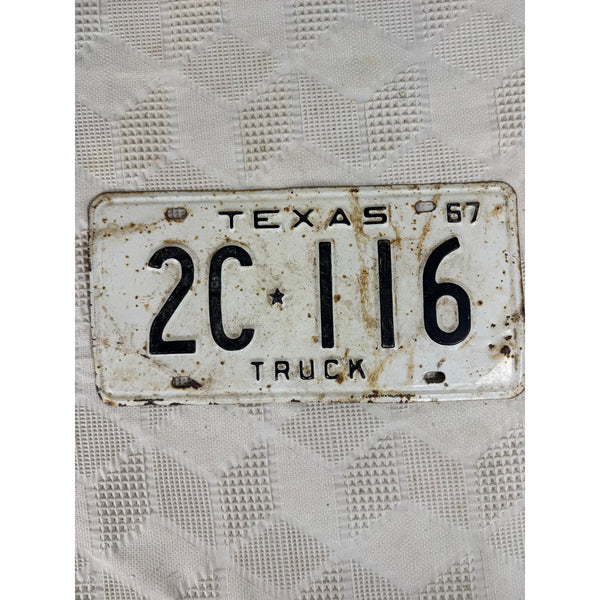 Vintage 1967 Texas Truck License Plate 2C 116 White w Black Embossed Lettering
