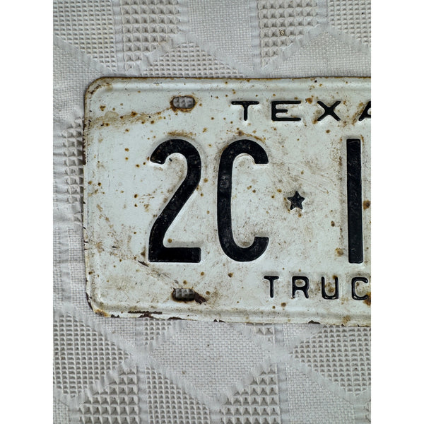 Vintage 1967 Texas Truck License Plate 2C 116 White w Black Embossed Lettering