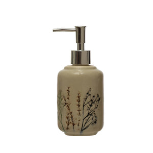 Debossed Stoneware Floral Soap Dispenser