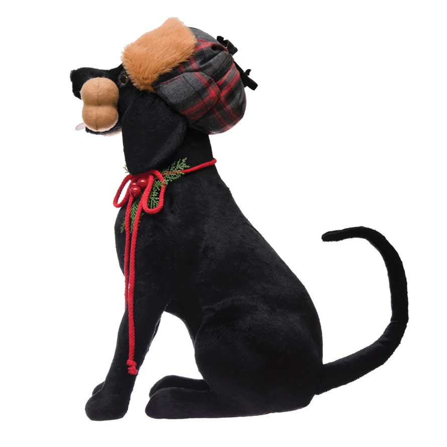 Fabric Labrador with Hat, Bone and Holly Collar