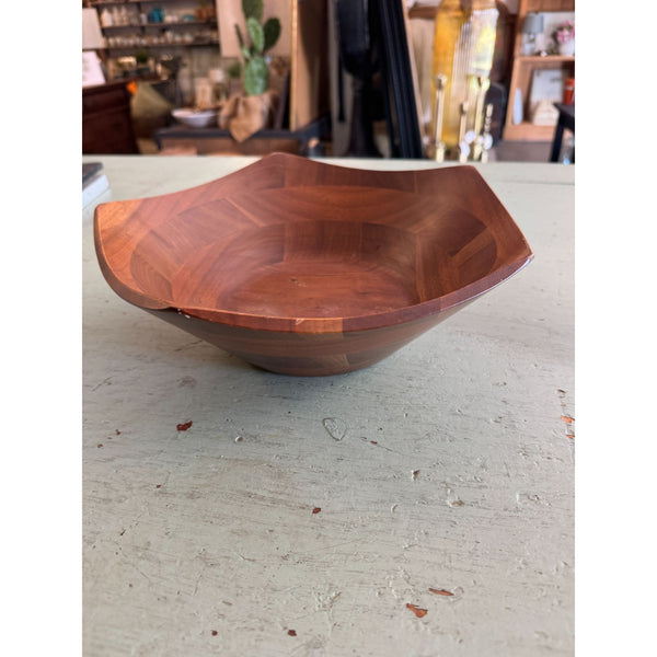 Solid Vintage Large Black Walnut Pentagonal Wooden Bowl Made In USA