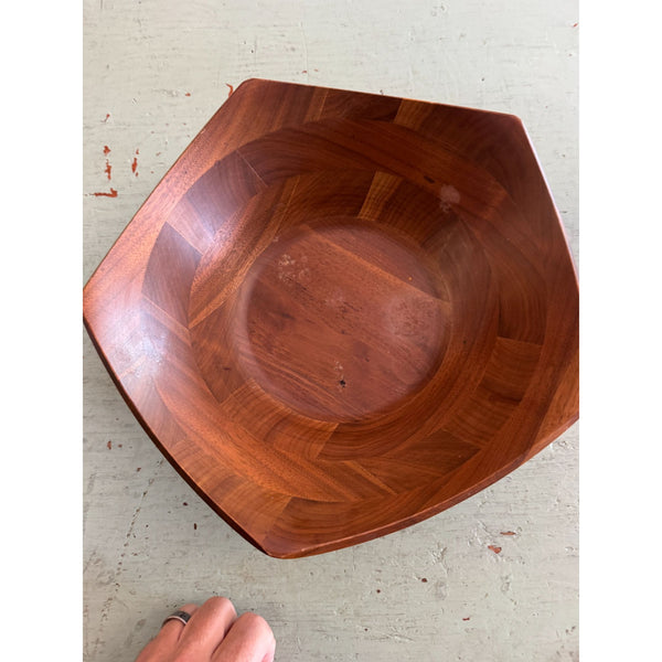 Solid Vintage Large Black Walnut Pentagonal Wooden Bowl Made In USA