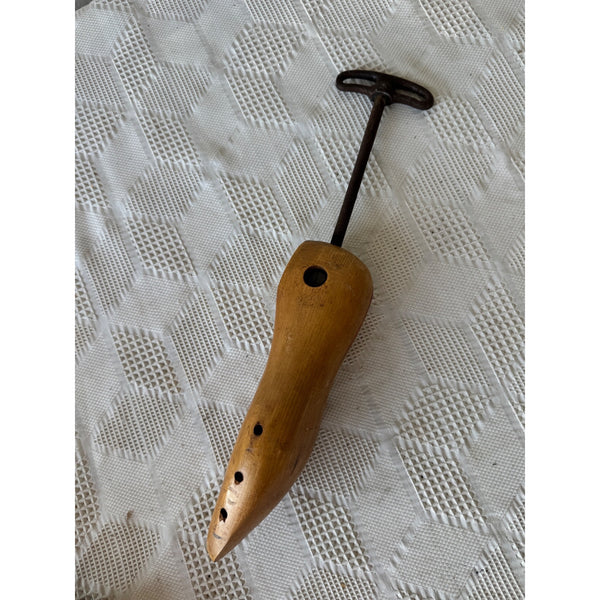 Antique Wooden Shoe Form Stretcher w Metal Handle by Geo E Belcher Adjustable
