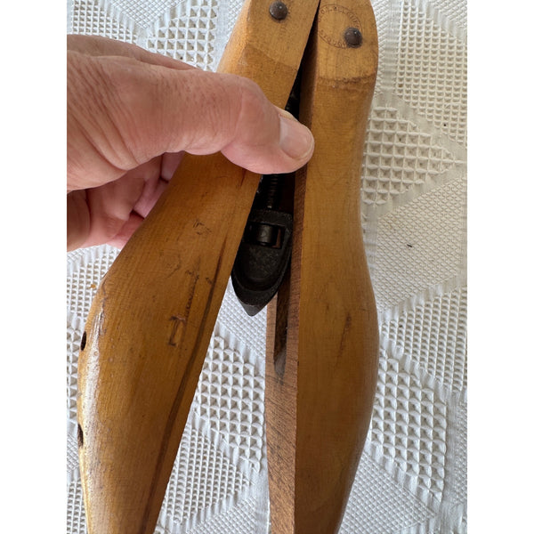 Antique Wooden Shoe Form Stretcher w Metal Handle by Geo E Belcher Adjustable