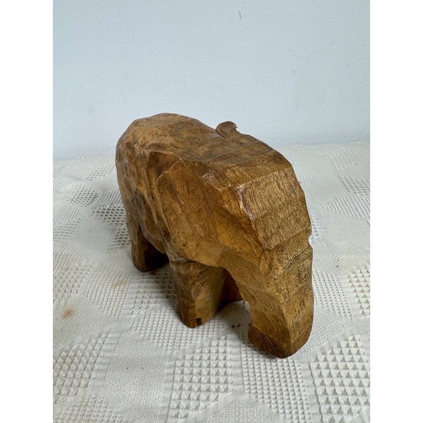 Hand Carved Wooden Elephant Figurine Rustic Animal Safari Global Decor