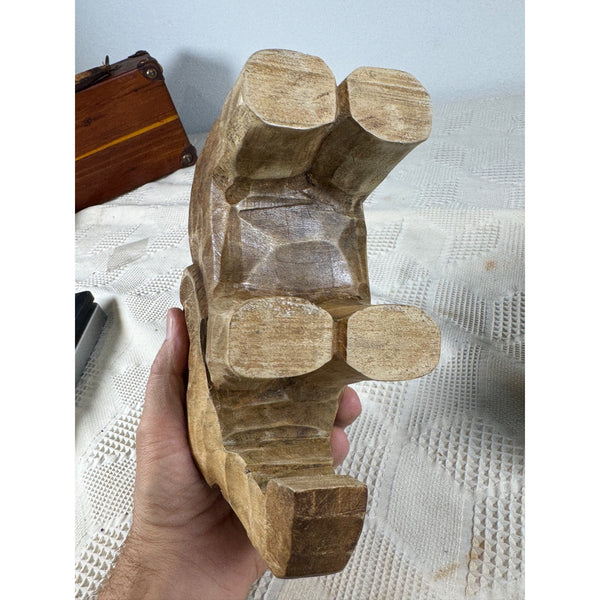 Hand Carved Wooden Elephant Figurine Rustic Animal Safari Global Decor