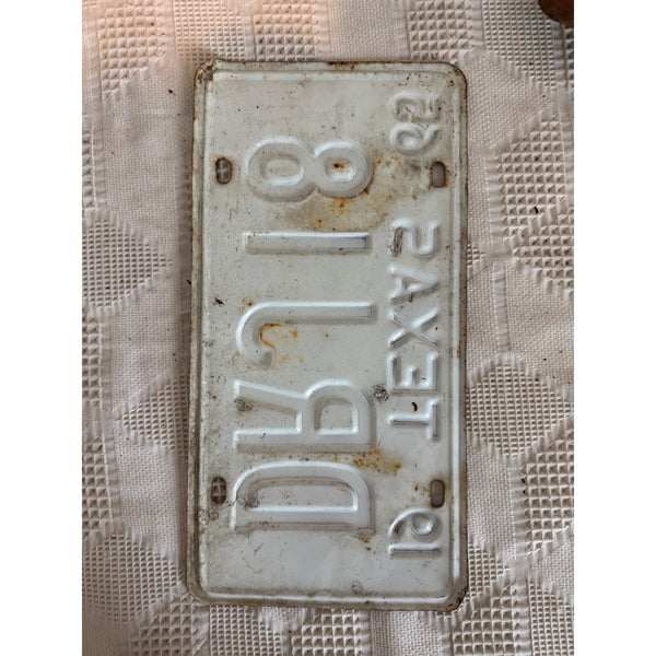 1965 Texas License Plate DRJ18 Vintage Metal White w Black Embossed Lettering