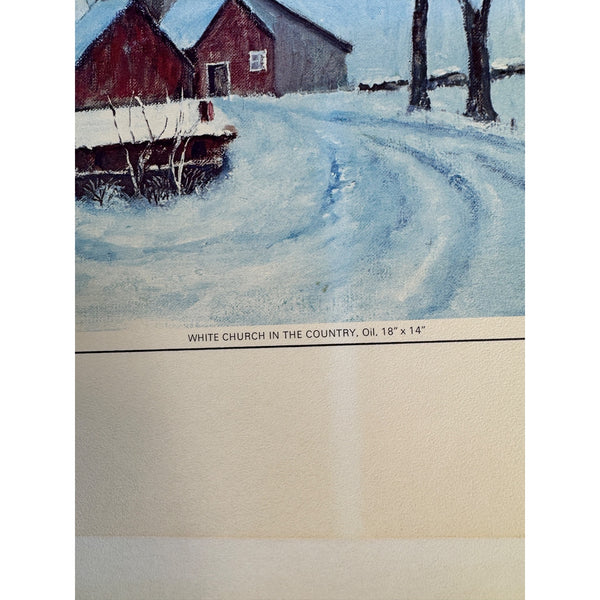 White Church In The Country 1968 Eisenhower College Oil Print Winter Scene