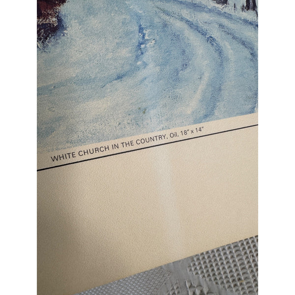 White Church In The Country 1968 Eisenhower College Oil Print Winter Scene