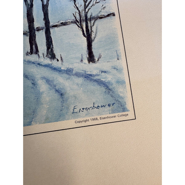 White Church In The Country 1968 Eisenhower College Oil Print Winter Scene