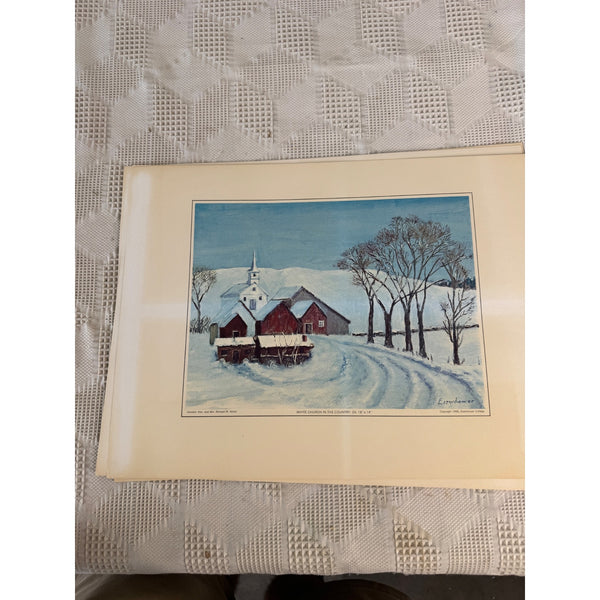 White Church In The Country 1968 Eisenhower College Oil Print Winter Scene 