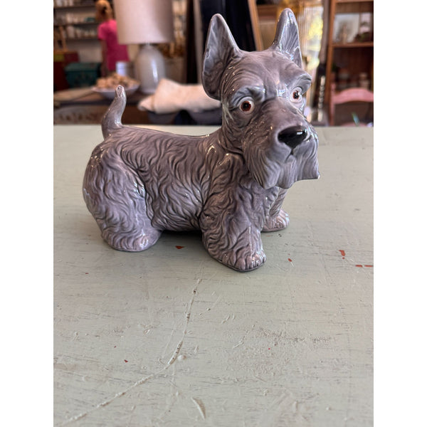 Scottish Terrier Ceramic Figurine Gray Glazed Detailed Decorative Collectible Dog