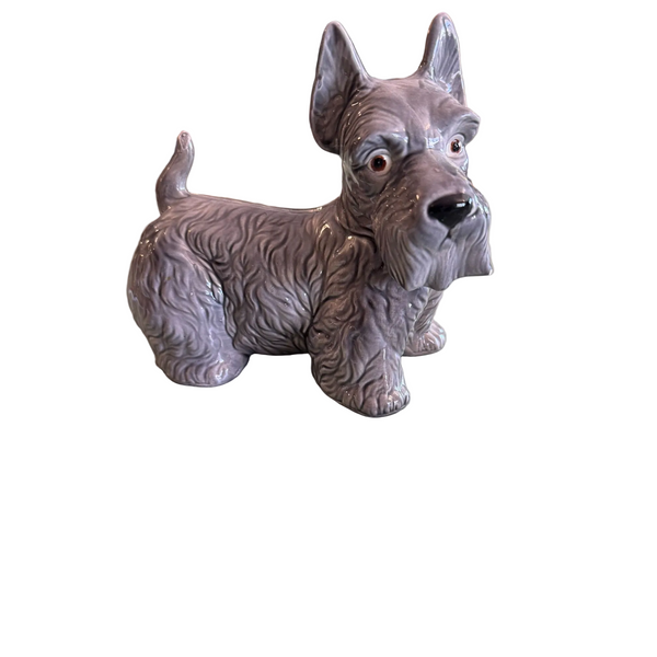 Scottish Terrier Ceramic Figurine Gray Glazed Detailed Decorative Collectible Dog