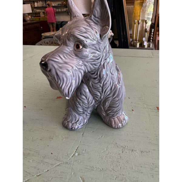 Scottish Terrier Ceramic Figurine Gray Glazed Detailed Decorative Collectible Dog