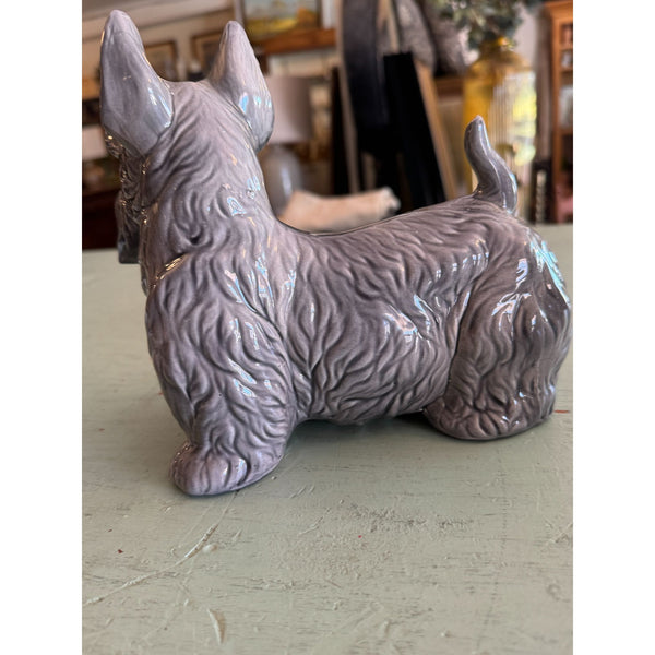 Scottish Terrier Ceramic Figurine Gray Glazed Detailed Decorative Collectible Dog