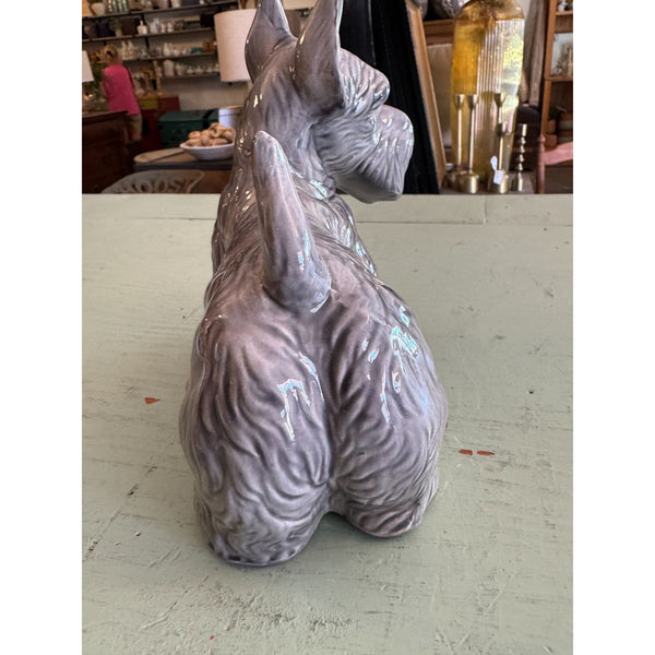 Scottish Terrier Ceramic Figurine Gray Glazed Detailed Decorative Collectible Dog
