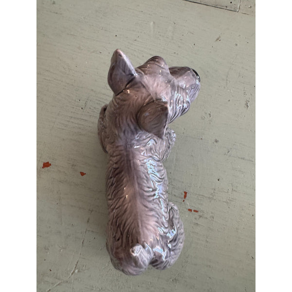 Scottish Terrier Ceramic Figurine Gray Glazed Detailed Decorative Collectible Dog
