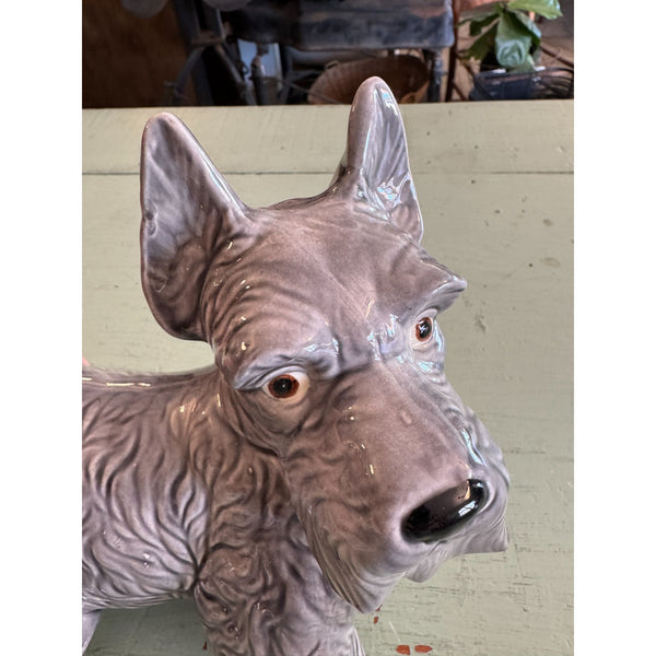 Scottish Terrier Ceramic Figurine Gray Glazed Detailed Decorative Collectible Dog