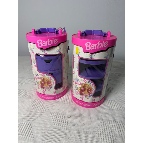 Barbie Accessory Case Pair Vintage 1993 Storage Cylinder Shelves Drawers Mattel