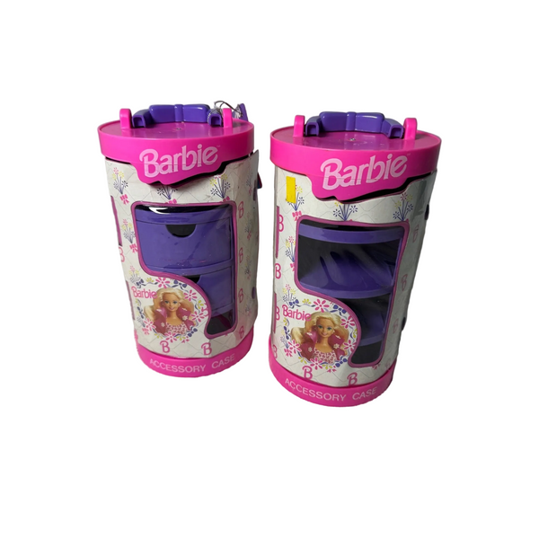 Barbie Accessory Case Pair Vintage 1993 Storage Cylinder Shelves Drawers Mattel