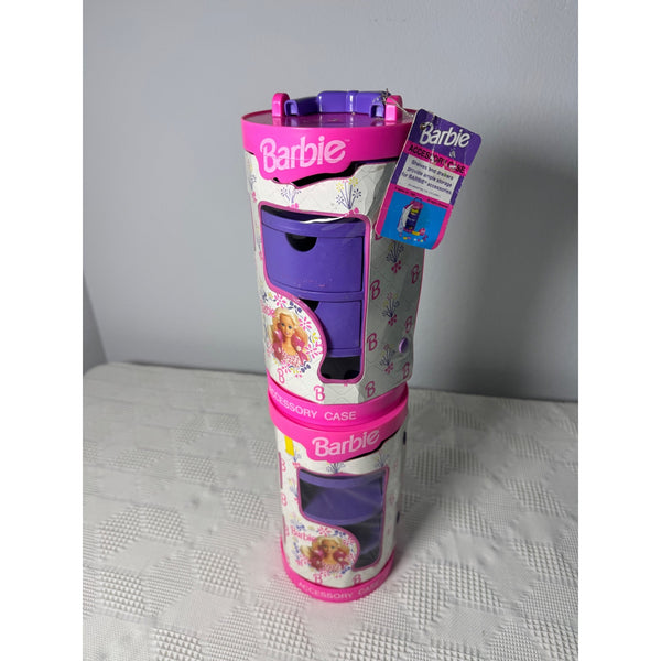Barbie Accessory Case Pair Vintage 1993 Storage Cylinder Shelves Drawers Mattel