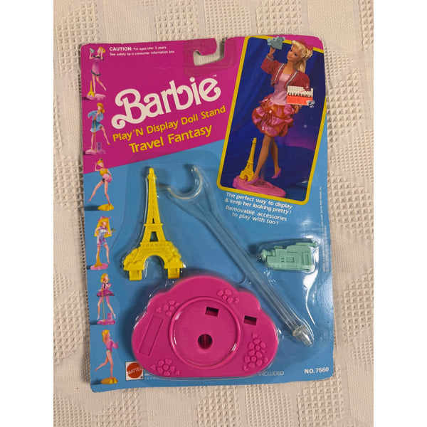 Barbie Play N Display Doll Stand Travel Fantasy w Eiffel Tower 1991 Mattel 7560