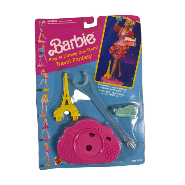 Barbie Play N Display Doll Stand Travel Fantasy w Eiffel Tower 1991 Mattel 7560