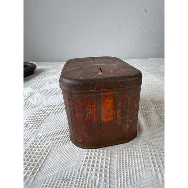 Antique Central Union Cut Plug Tobacco Tin With Hinged Lid and Vintage Graphics