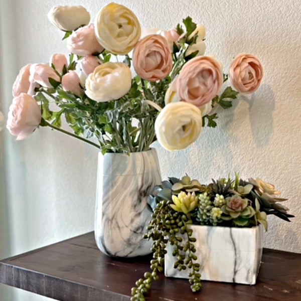 Marble-Like Planter displayed with floral