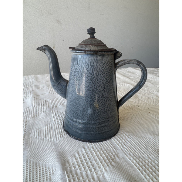 Vintage Graniteware Coffee Pot w Rustic Patina Hinged Lid Farmhouse Kitchen