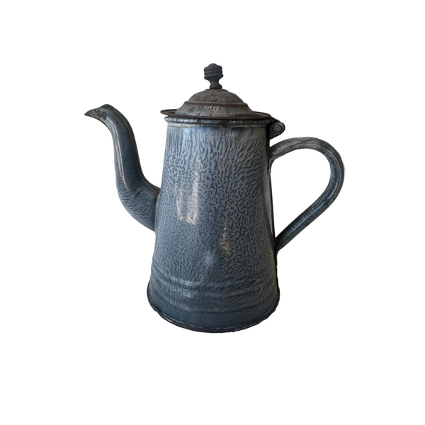 Vintage Graniteware Coffee Pot w Rustic Patina Hinged Lid Farmhouse Kitchen 
