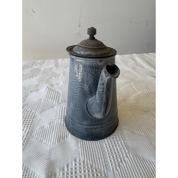 Vintage Graniteware Coffee Pot w Rustic Patina Hinged Lid Farmhouse Kitchen