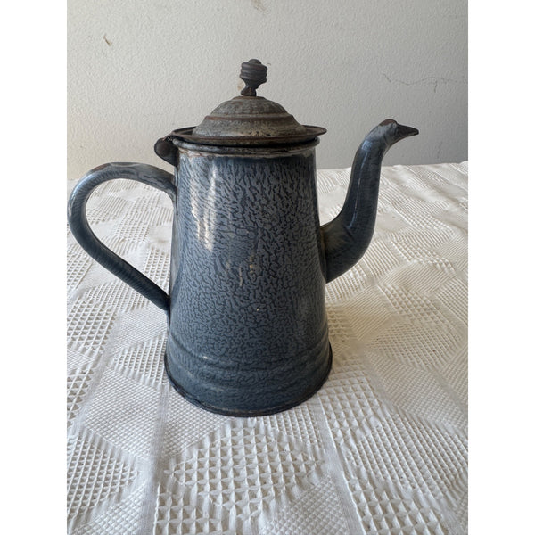 Vintage Graniteware Coffee Pot w Rustic Patina Hinged Lid Farmhouse Kitchen