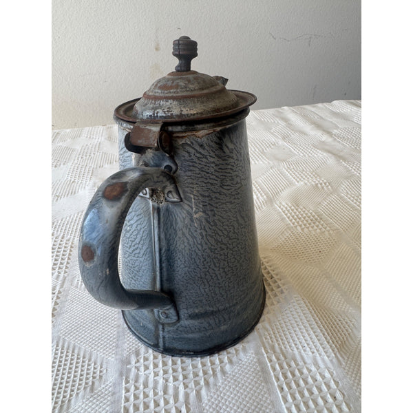 Vintage Graniteware Coffee Pot w Rustic Patina Hinged Lid Farmhouse Kitchen