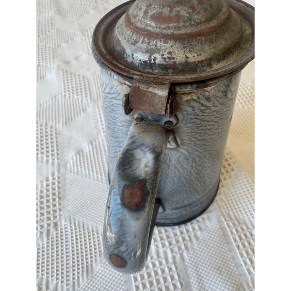 Vintage Graniteware Coffee Pot w Rustic Patina Hinged Lid Farmhouse Kitchen