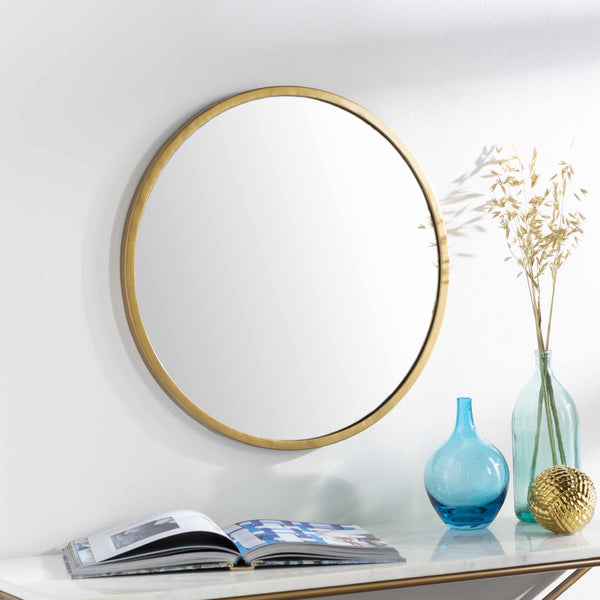 Guinda Round Gold Framed Wall Mirror above console