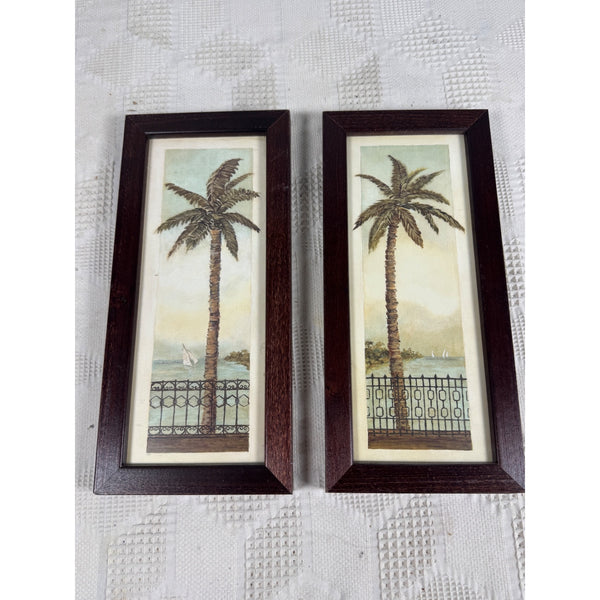 Set Of 2 Tropical Palm Tree Framed Art Prints Wooden Frames Beach Coastal Decor Gently Used