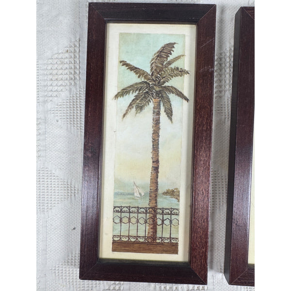 Set Of 2 Tropical Palm Tree Framed Art Prints Wooden Frames Beach Coastal Decor Gently Used