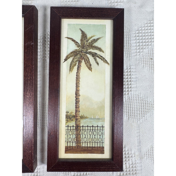 Set Of 2 Tropical Palm Tree Framed Art Prints Wooden Frames Beach Coastal Decor Gently Used