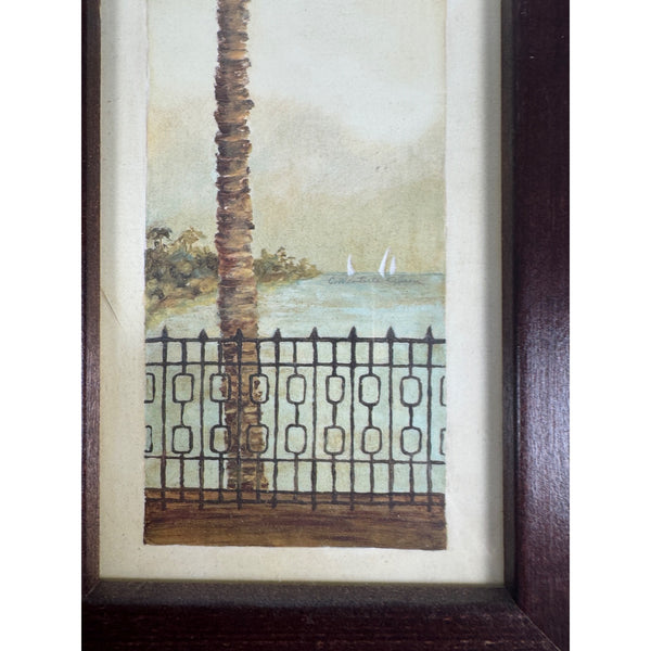 Set Of 2 Tropical Palm Tree Framed Art Prints Wooden Frames Beach Coastal Decor Gently Used