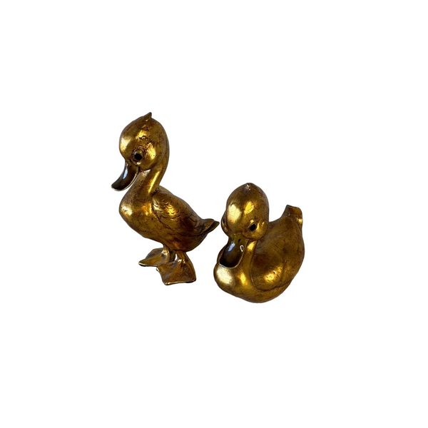 Freeman McFarlin 22K Gold Leaf Ceramic Ducks Pair Mid Century Decor Signed