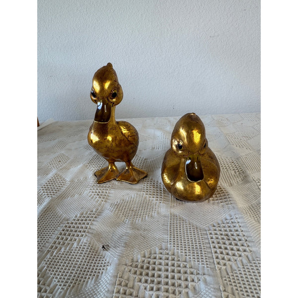 Freeman McFarlin 22K Gold Leaf Ceramic Ducks Pair Mid Century Decor Signed
