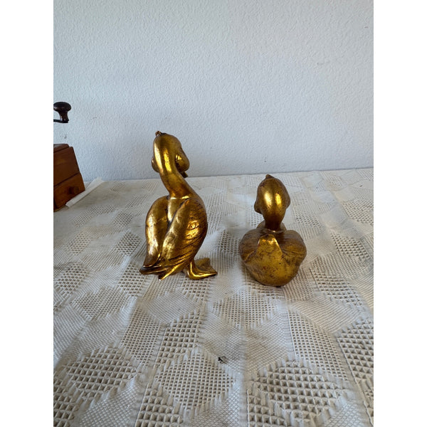 Freeman McFarlin 22K Gold Leaf Ceramic Ducks Pair Mid Century Decor Signed