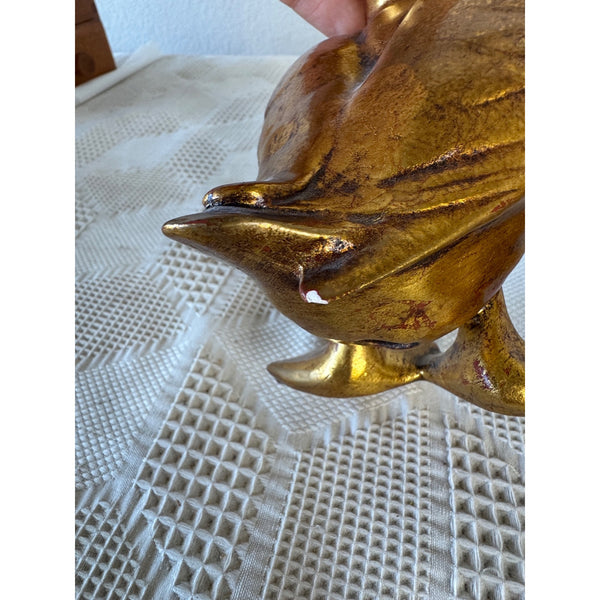Freeman McFarlin 22K Gold Leaf Ceramic Ducks Pair Mid Century Decor Signed